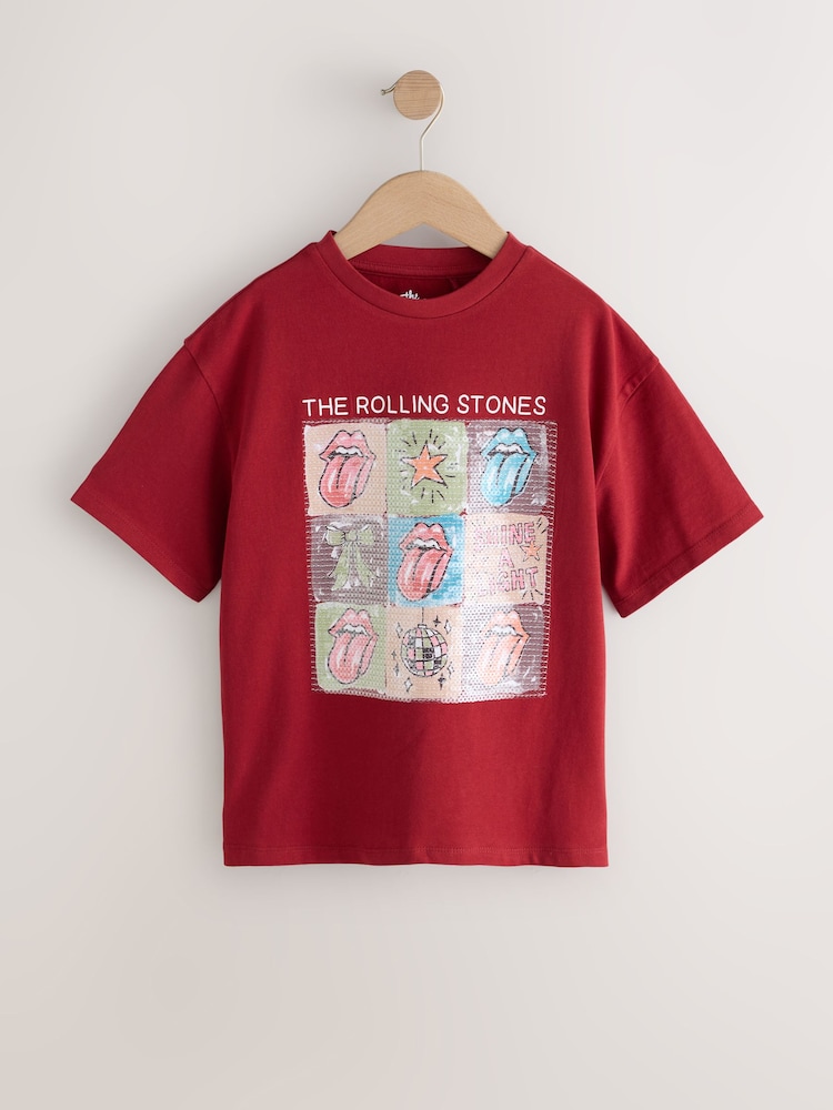 Red Sequin Rolling Stones Oversized T-Shirt (3-16yrs) - Image 1 of 8