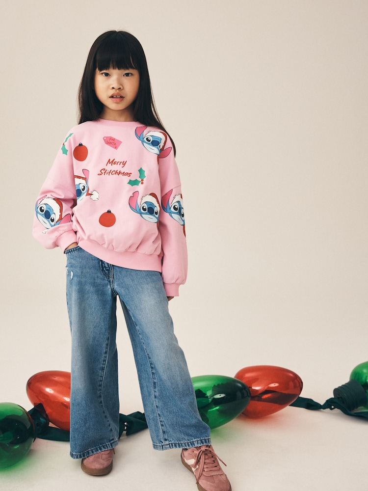 Pink Disney Stitch Christmas Sweatshirt (3-16yrs) - Image 1 of 12 Pink Disney Stitch Christmas Sweatshirt (3-16yrs) - Image 1 of 12