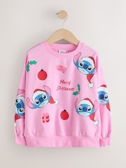Pink Disney Stitch Christmas Sweatshirt (3-16yrs) - Image 5 of 12
