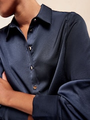 Friends Like These Navy Satin Button Through Shirt - Image 5 of 6