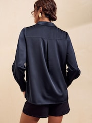 Friends Like These Navy Satin Button Through Shirt - Image 6 of 6
