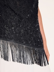 Friends Like These Black Cowl Neck Lace Fringe Top With Sequins - Image 4 of 5