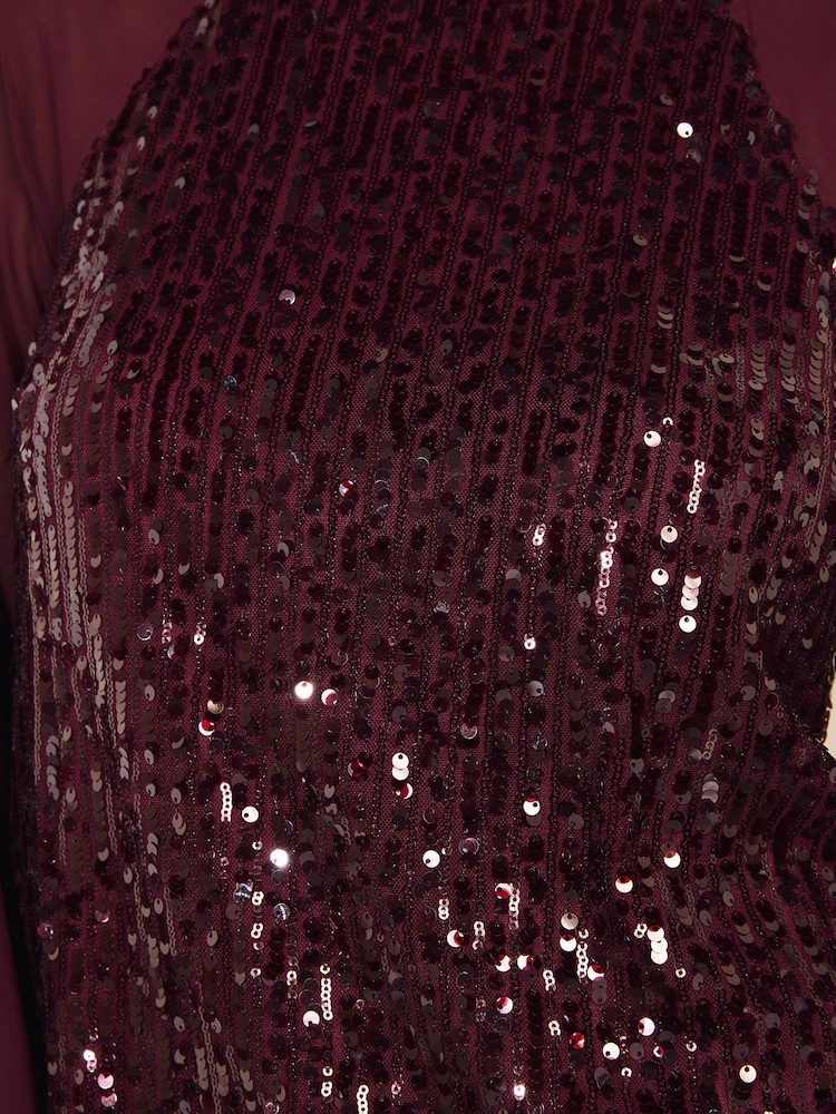 Friends Like These Burgundy Red Chiffon Sleeve Sequin Blouse - Image 5 of 5 Friends Like These Burgundy Red Chiffon Sleeve Sequin Blouse - Image 5 of 5