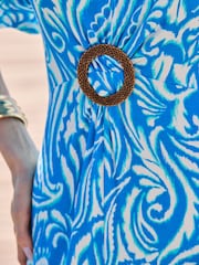 Sosandar Blue Abstract Print Hoop Detail Split Front Midi Dress - Image 3 of 5