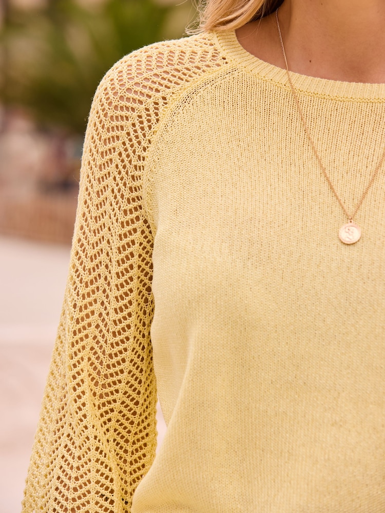 Sosandar Yellow Pointelle Sleeve Boat Neck Jumper - Image 5 of 5