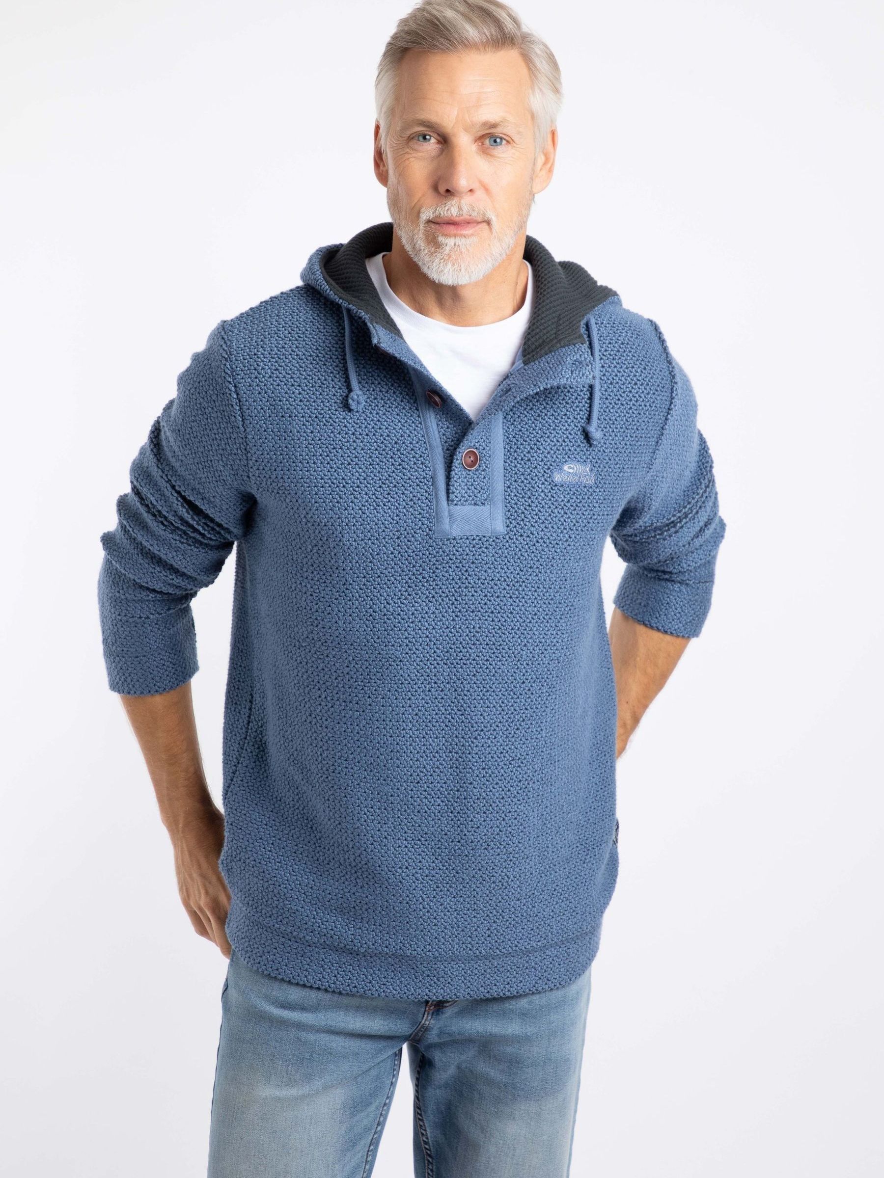 Buy Weird Fish Blue Bakersfield Button Neck Hooded Macaroni 