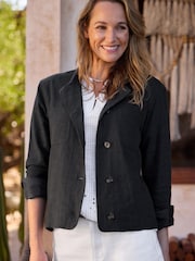 Weird Fish Blue Karsten Relaxed Linen Jacket - Image 1 of 6