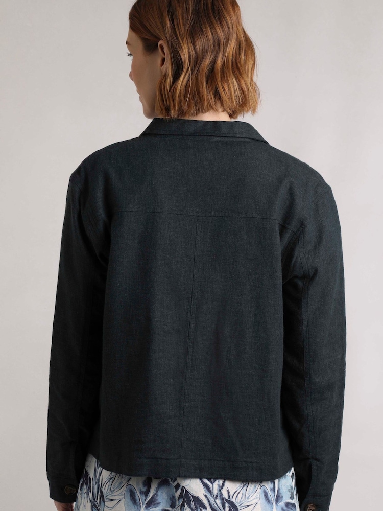 Weird Fish Blue Karsten Relaxed Linen Jacket - Image 2 of 6 Weird Fish Blue Karsten Relaxed Linen Jacket - Image 2 of 6
