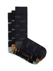 Weird Fish Blue Ronan Branded Bones Socks 3 Pack - Image 1 of 8