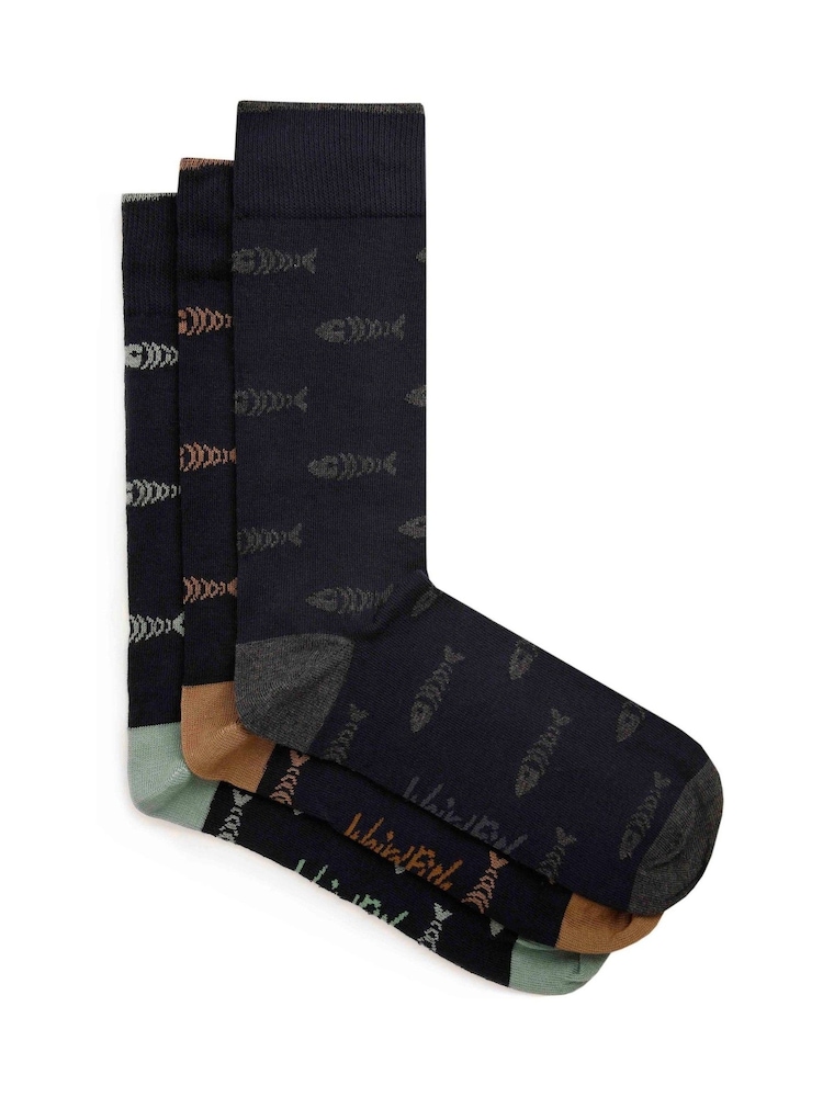 Weird Fish Blue Ronan Branded Bones Socks 3 Pack - Image 1 of 8