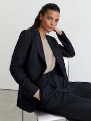 Reiss Navy Solene Wool-Blend Single-Breasted Suit Blazer - Image 1 of 9