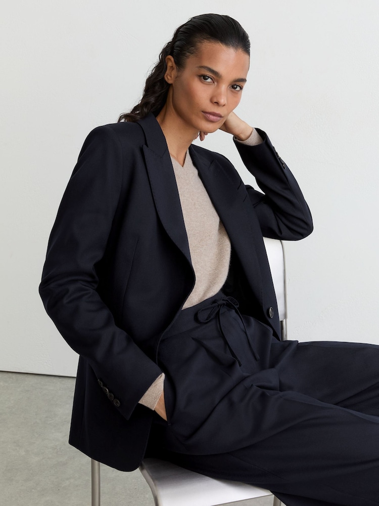 Reiss Navy Solene Wool-Blend Single-Breasted Suit Blazer - Image 1 of 9