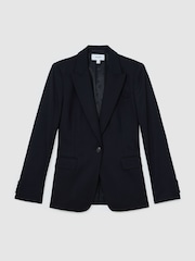 Reiss Navy Solene Wool-Blend Single-Breasted Suit Blazer - Image 2 of 9