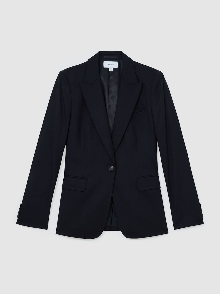 Reiss Navy Solene Wool-Blend Single-Breasted Suit Blazer - Image 2 of 9