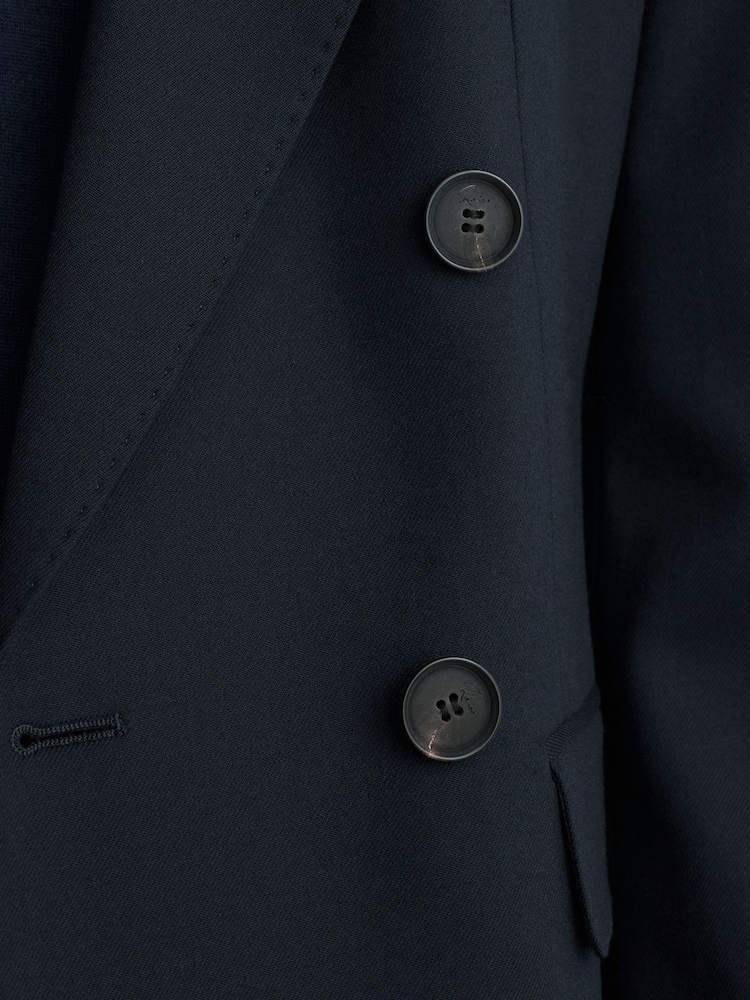 Reiss Navy Solene Wool-Blend Double-Breasted Suit Blazer - Image 8 of 8