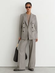 Reiss Light Grey Darcy Petite Wool-Blend Double-Breasted Blazer - Image 1 of 9