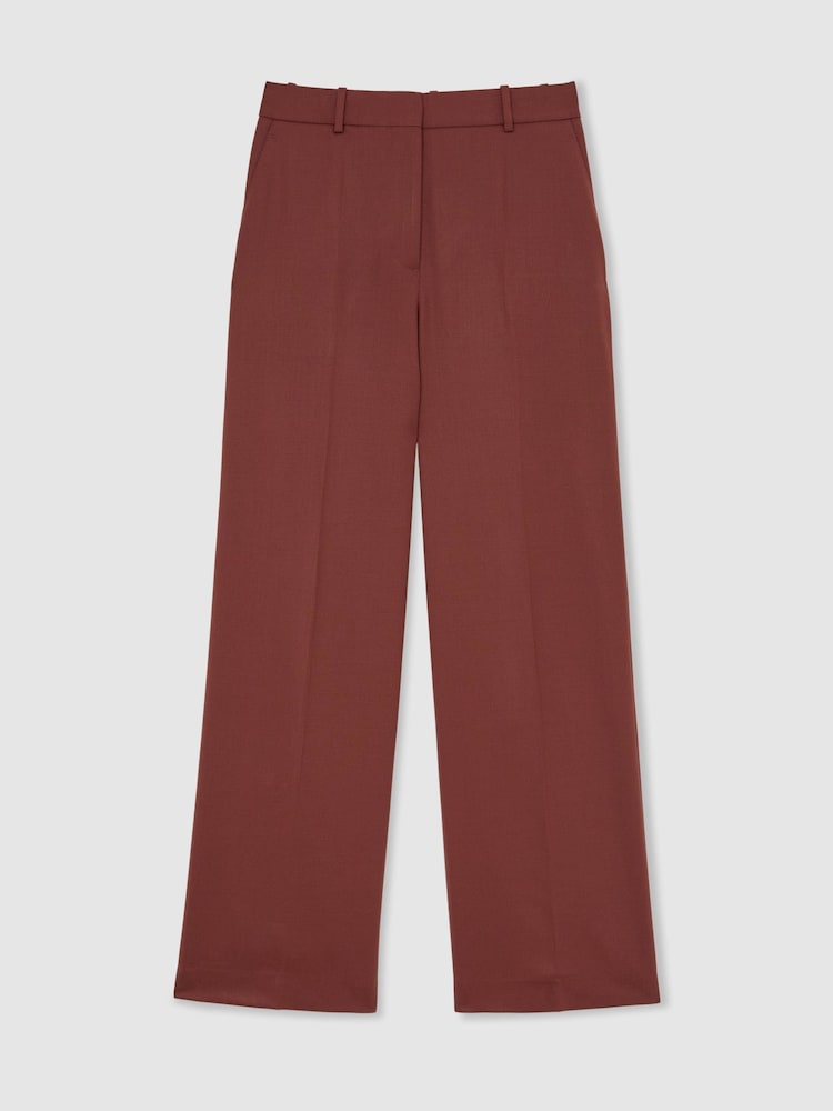 Reiss Brick Red Solene Petite Wool-Blend Wide-Leg Suit Trousers - Image 2 of 8 Reiss Brick Red Solene Petite Wool-Blend Wide-Leg Suit Trousers - Image 2 of 8