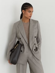 Reiss Light Grey Darcy Wool-Blend Double-Breasted Blazer - Image 1 of 8