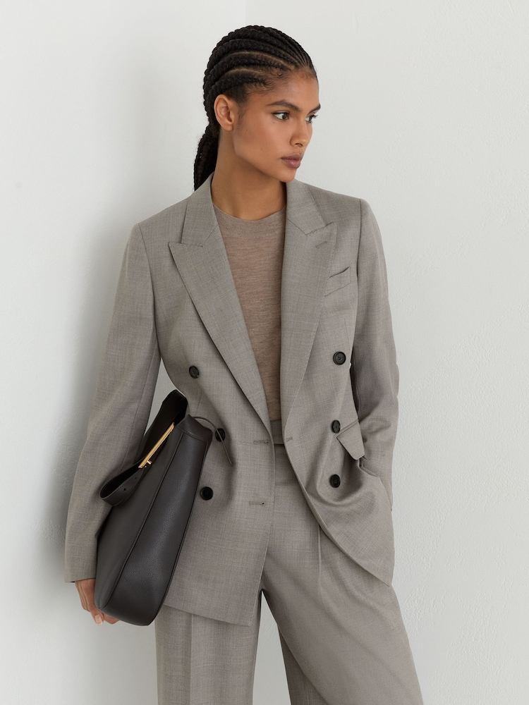 Reiss Light Grey Darcy Wool-Blend Double-Breasted Blazer - Image 1 of 8 Reiss Light Grey Darcy Wool-Blend Double-Breasted Blazer - Image 1 of 8