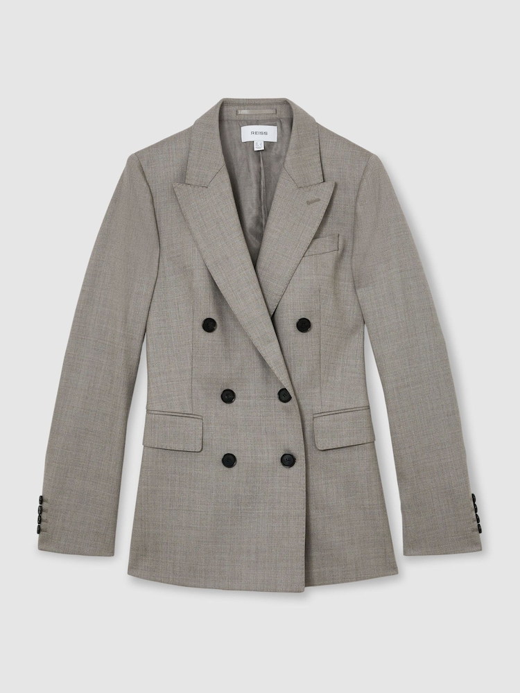 Reiss Light Grey Darcy Wool-Blend Double-Breasted Blazer - Image 2 of 8 Reiss Light Grey Darcy Wool-Blend Double-Breasted Blazer - Image 2 of 8
