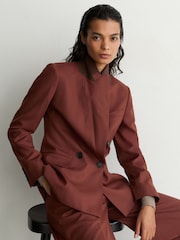Reiss Brick Red Solene Petite Wool-Blend Double-Breasted Suit Blazer - Image 3 of 9
