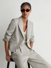 Reiss Ezra Herringbone Linen-Blend Straight-Leg Suit Trousers - תמונה 3 מתוך 8
