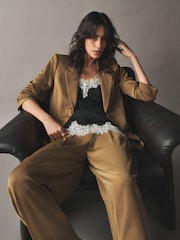 Khaki Satin Single Breasted Blazer - Image 3 of 8