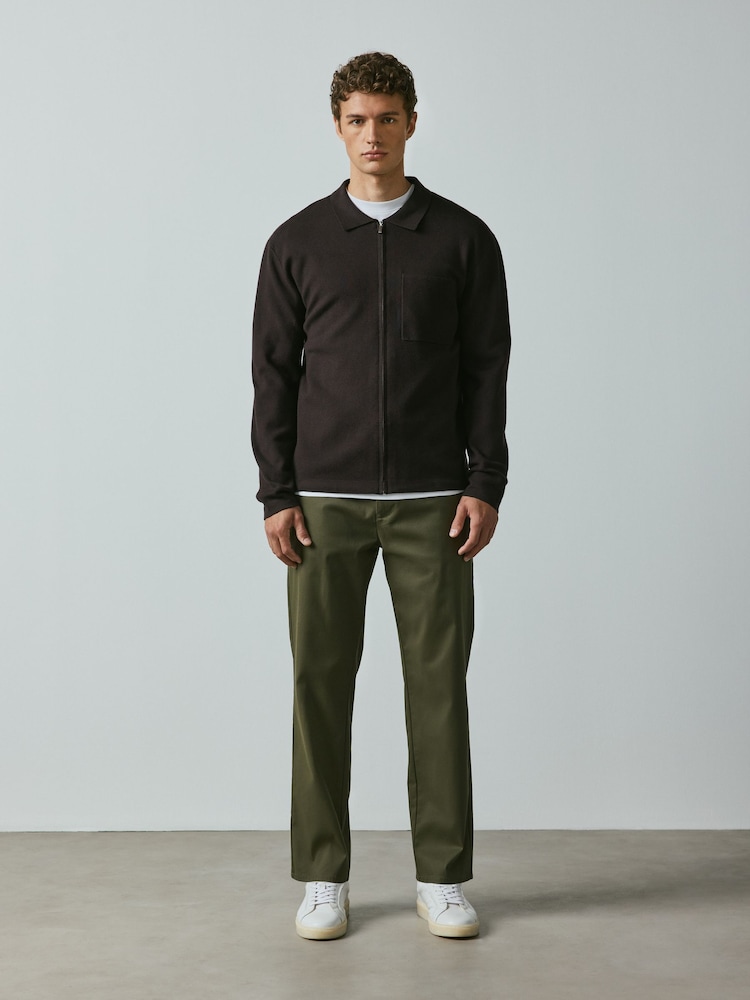 Khaki Green Straight Fit Cotton Rich Stretch Chinos - Image 1 of 10 Khaki Green Straight Fit Cotton Rich Stretch Chinos - Image 1 of 10