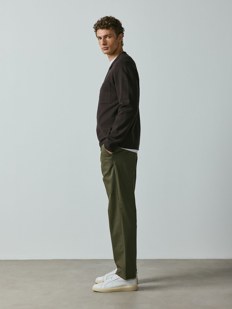 Khaki Green Straight Fit Cotton Rich Stretch Chinos - Image 2 of 10 Khaki Green Straight Fit Cotton Rich Stretch Chinos - Image 2 of 10