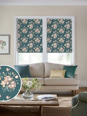 Laura Ashley Teal Sutcliffe Tulips Made to Measure Roman Blind - Image 1 of 5