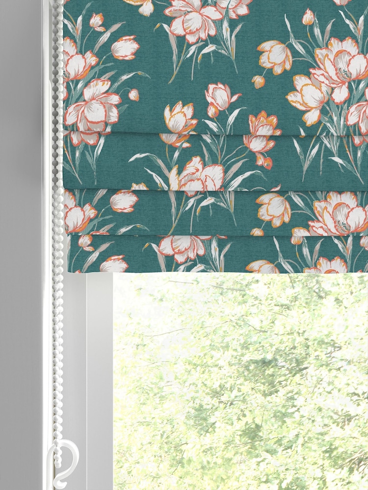 Laura Ashley Teal Sutcliffe Tulips Made to Measure Roman Blind - Image 2 of 5