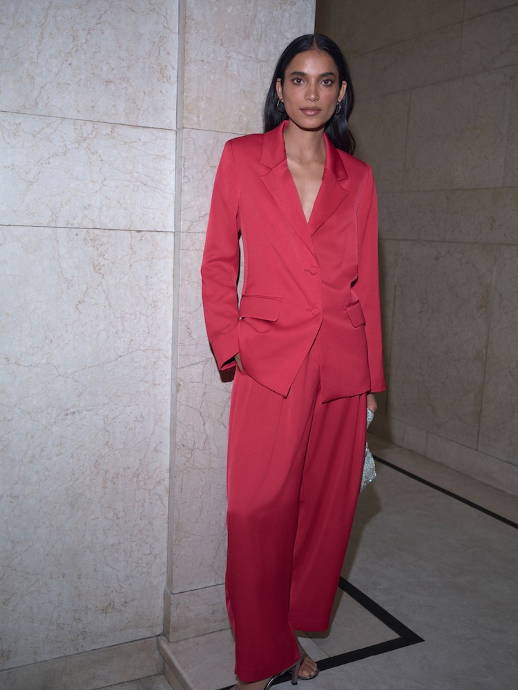 Red Satin Barrel Trousers - Image 1 of 7