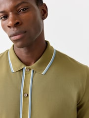 PS Paul Smith Khaki Green Jersey Tipped Button Through Shirt - Image 4 of 7