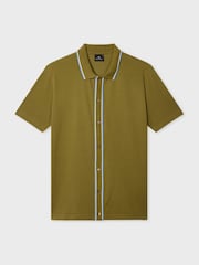 PS Paul Smith Khaki Green Jersey Tipped Button Through Shirt - Image 5 of 7
