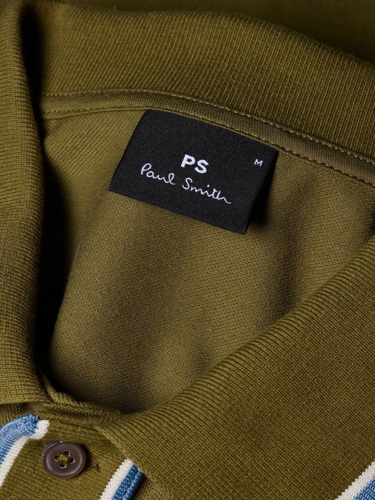 PS Paul Smith Khaki Green Jersey Tipped Button Through Shirt - Image 7 of 7