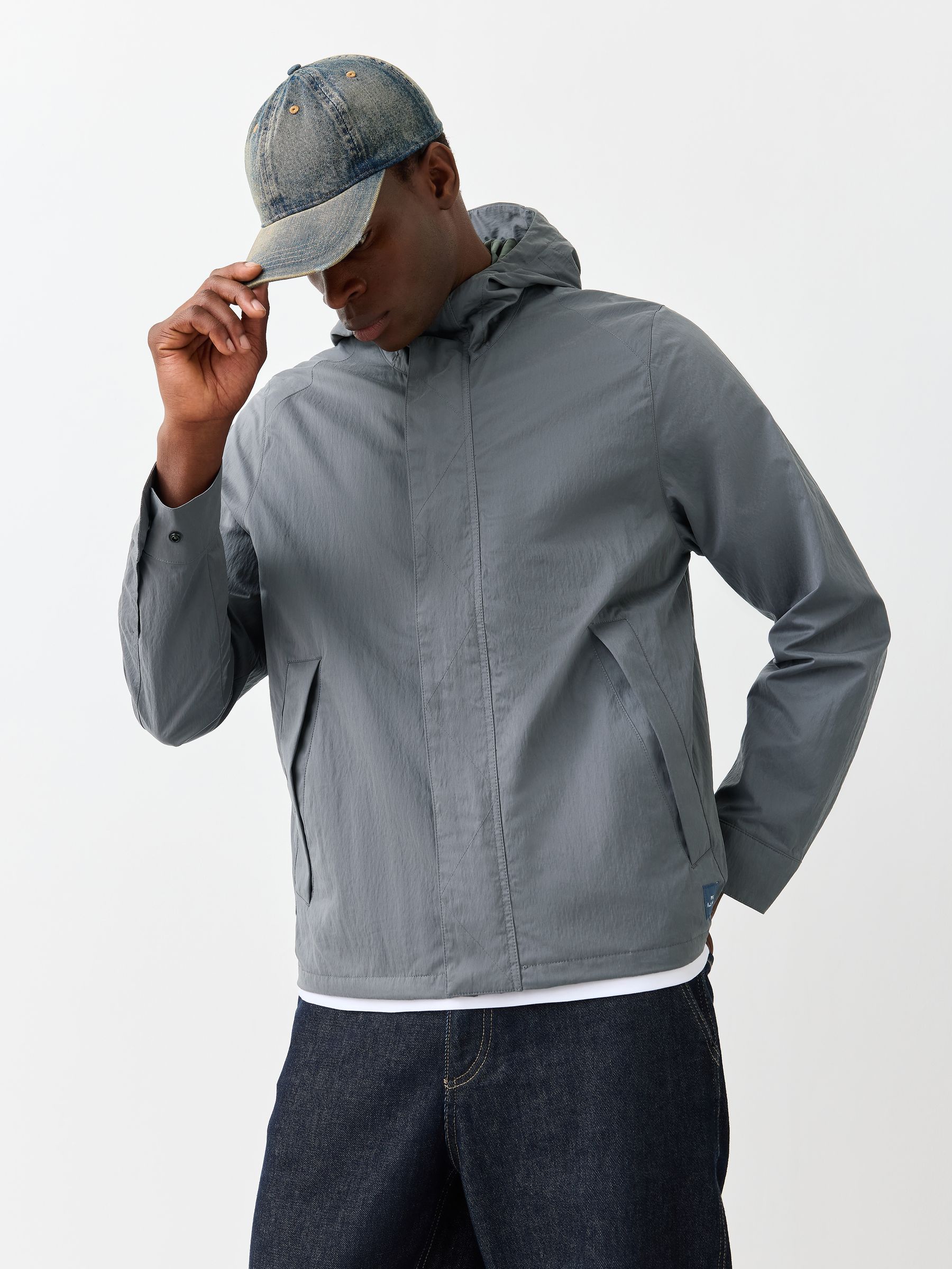 Buy PS Paul Smith Grey Hooded Technical Windbreaker Jacket from