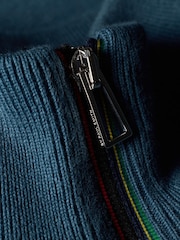 PS Paul Smith Inky Blue Block Rib Signature Stripe Zip Neck Polo Shirt - Image 4 of 6
