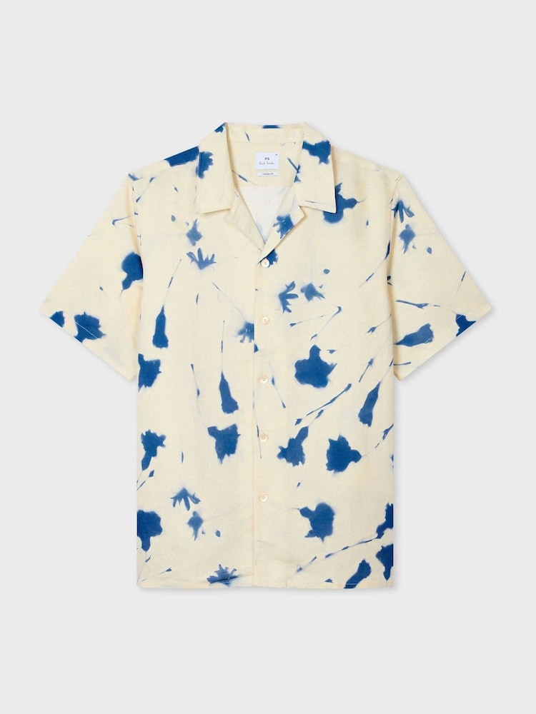 PS Paul Smith White Floral Blur Print Short Sleeve Revere Collar Shirt - Image 1 of 3