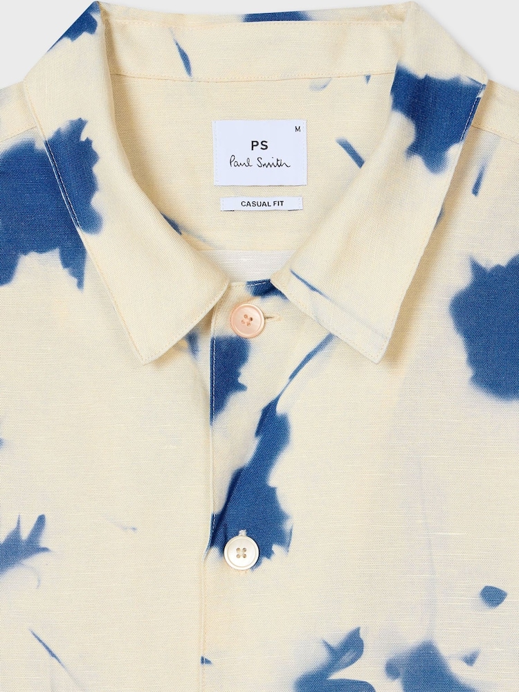 PS Paul Smith White Floral Blur Print Short Sleeve Revere Collar Shirt - Image 2 of 3