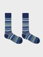 Bleu - Chaussettes Col rond Signatures Rayure Paul Smith - Image 2 de 2