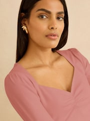 Love & Roses Rose Pink Sweetheart Neck Long Sleeve Top - Image 2 of 4