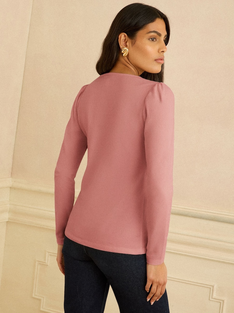 Love & Roses Rose Pink Sweetheart Neck Long Sleeve Top - Image 4 of 4 Love & Roses Rose Pink Sweetheart Neck Long Sleeve Top - Image 4 of 4
