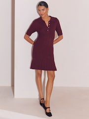 Lipsy Berry Red Petite Knitted Polo Collar Mini Dress - Image 3 of 4