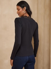 Love & Roses Black Long Sleeve Lace V-Neck Ribbed Jersey Top - Image 4 of 4