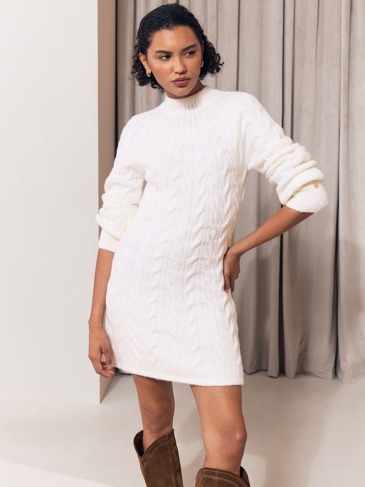 Lipsy Cream Petite Cable Knit Funnel Neck Mini Dress - Image 1 of 5