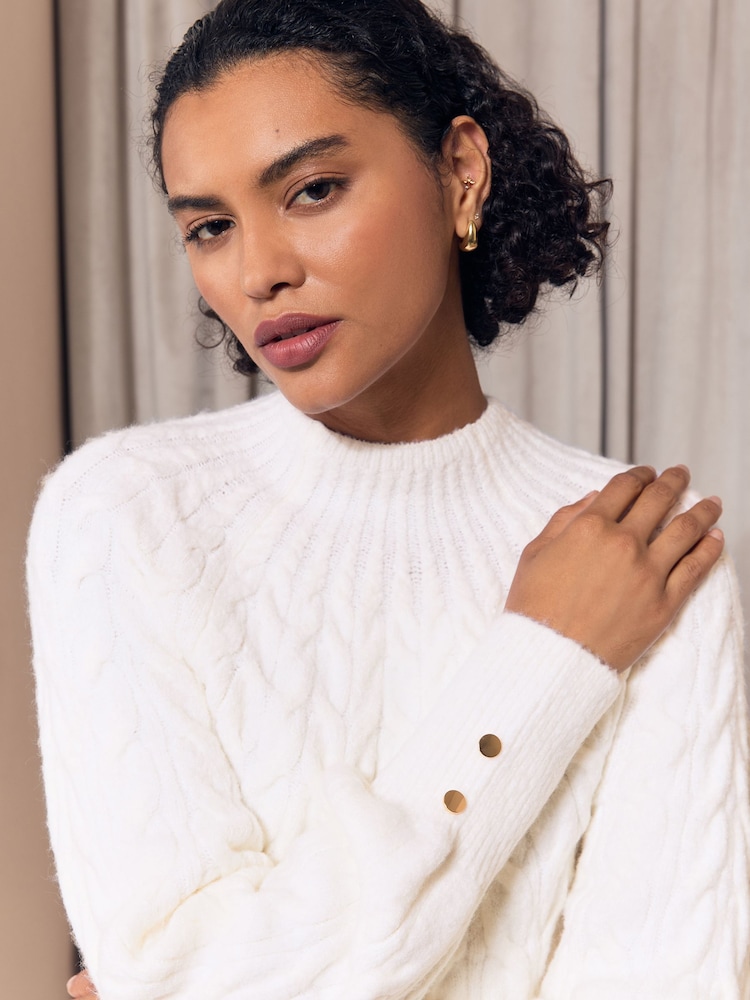Lipsy Cream Petite Cable Knit Funnel Neck Mini Dress - Image 2 of 5