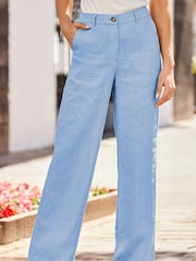 Sosandar Blue Linen Wide Leg Trousers - Image 2 of 5