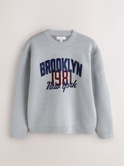 Grey Brooklyn Graphic Knitted Crew Neck Jumper - Image 5 of 7