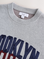 Grey Brooklyn Graphic Knitted Crew Neck Jumper - Image 6 of 7