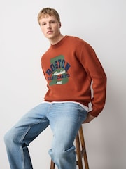 Rust Orange Boston Graphic Knitted Crew Neck Jumper - Image 3 of 7